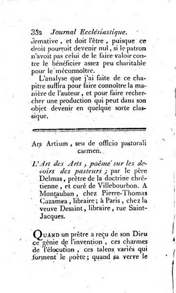 Journal ecclesiastique ou bibliotheque raisonnée des sciences ecclésiastiques