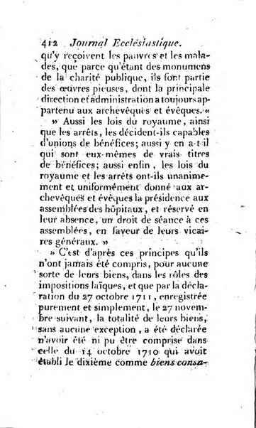 Journal ecclesiastique ou bibliotheque raisonnée des sciences ecclésiastiques