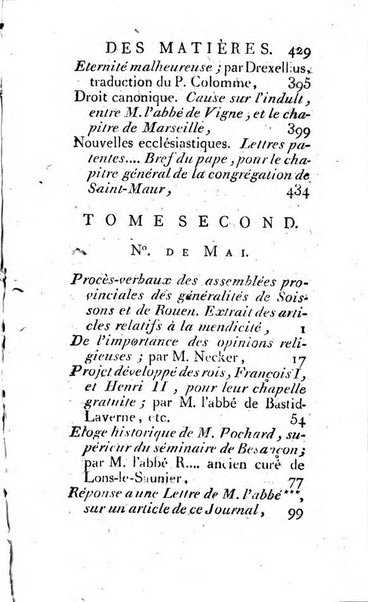 Journal ecclesiastique ou bibliotheque raisonnée des sciences ecclésiastiques