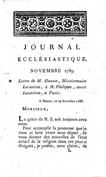 Journal ecclesiastique ou bibliotheque raisonnée des sciences ecclésiastiques