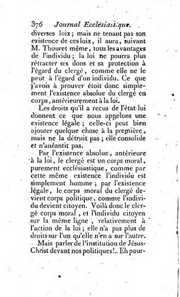 Journal ecclesiastique ou bibliotheque raisonnée des sciences ecclésiastiques