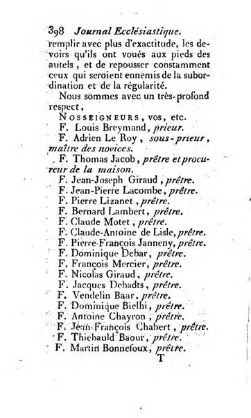 Journal ecclesiastique ou bibliotheque raisonnée des sciences ecclésiastiques