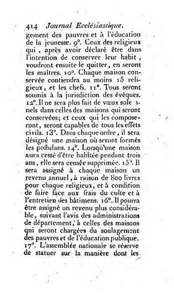 Journal ecclesiastique ou bibliotheque raisonnée des sciences ecclésiastiques