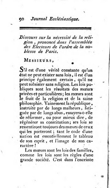 Journal ecclesiastique ou bibliotheque raisonnée des sciences ecclésiastiques