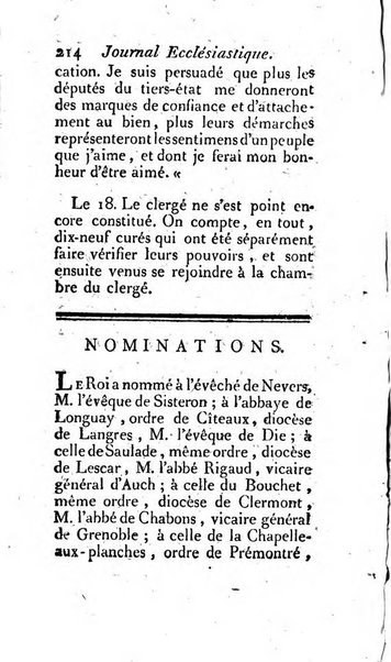 Journal ecclesiastique ou bibliotheque raisonnée des sciences ecclésiastiques