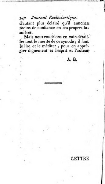 Journal ecclesiastique ou bibliotheque raisonnée des sciences ecclésiastiques