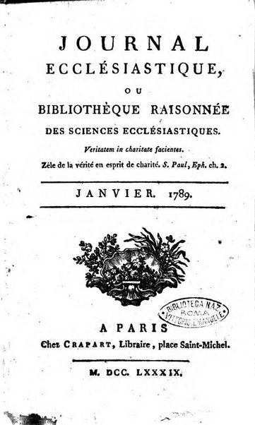 Journal ecclesiastique ou bibliotheque raisonnée des sciences ecclésiastiques