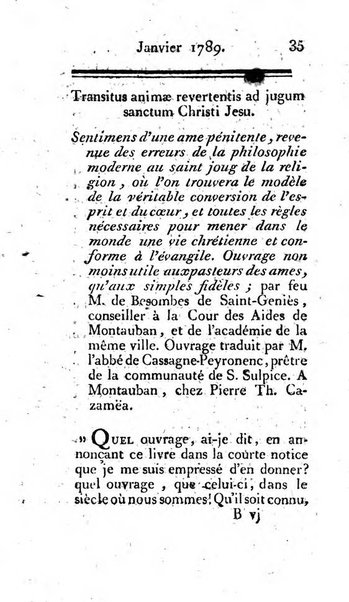 Journal ecclesiastique ou bibliotheque raisonnée des sciences ecclésiastiques