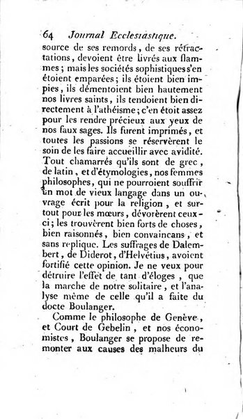 Journal ecclesiastique ou bibliotheque raisonnée des sciences ecclésiastiques