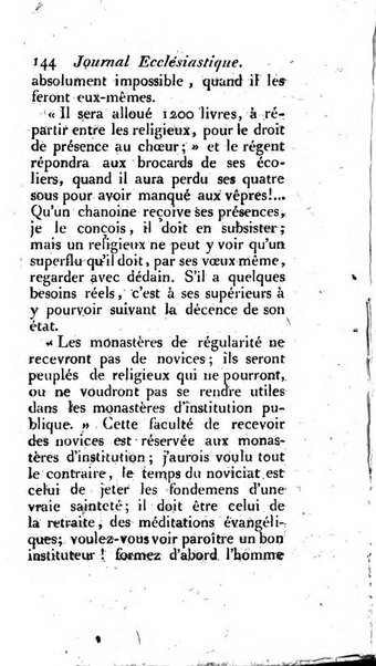 Journal ecclesiastique ou bibliotheque raisonnée des sciences ecclésiastiques