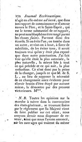 Journal ecclesiastique ou bibliotheque raisonnée des sciences ecclésiastiques