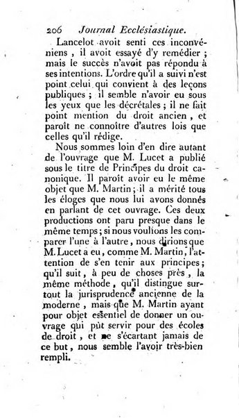 Journal ecclesiastique ou bibliotheque raisonnée des sciences ecclésiastiques