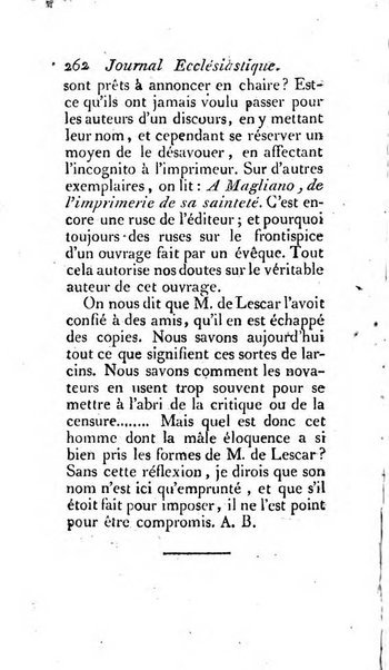 Journal ecclesiastique ou bibliotheque raisonnée des sciences ecclésiastiques