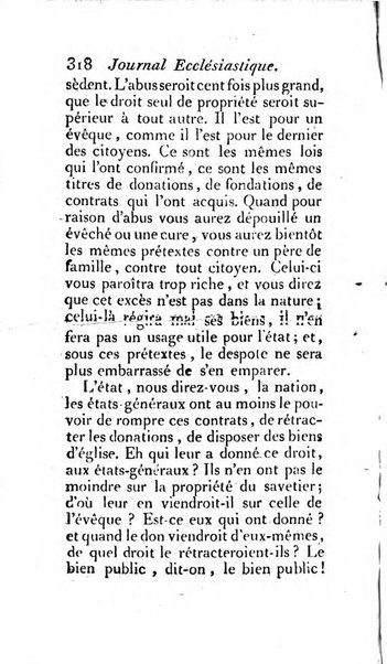 Journal ecclesiastique ou bibliotheque raisonnée des sciences ecclésiastiques