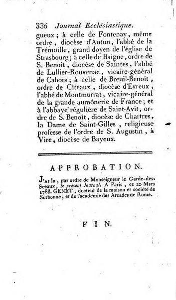 Journal ecclesiastique ou bibliotheque raisonnée des sciences ecclésiastiques