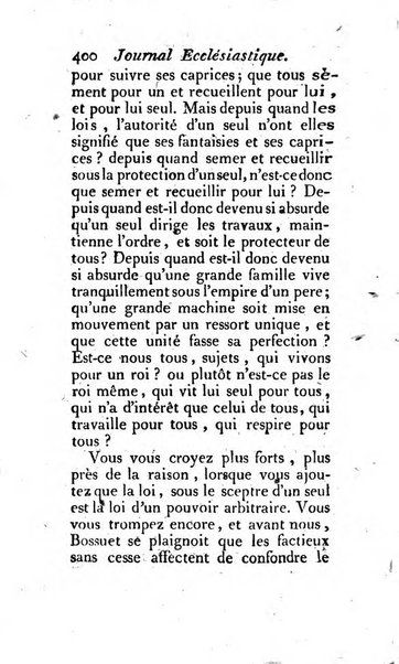 Journal ecclesiastique ou bibliotheque raisonnée des sciences ecclésiastiques