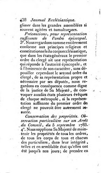 Journal ecclesiastique ou bibliotheque raisonnée des sciences ecclésiastiques