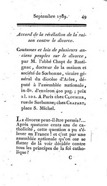 Journal ecclesiastique ou bibliotheque raisonnée des sciences ecclésiastiques