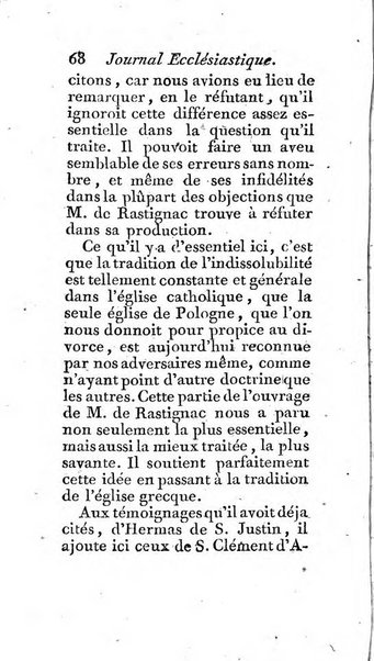 Journal ecclesiastique ou bibliotheque raisonnée des sciences ecclésiastiques