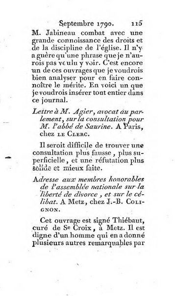 Journal ecclesiastique ou bibliotheque raisonnée des sciences ecclésiastiques