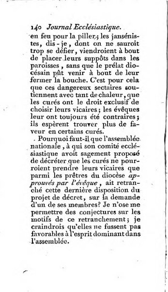 Journal ecclesiastique ou bibliotheque raisonnée des sciences ecclésiastiques