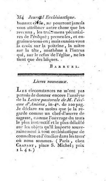 Journal ecclesiastique ou bibliotheque raisonnée des sciences ecclésiastiques