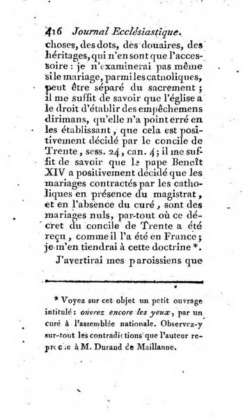 Journal ecclesiastique ou bibliotheque raisonnée des sciences ecclésiastiques