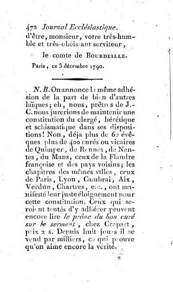 Journal ecclesiastique ou bibliotheque raisonnée des sciences ecclésiastiques