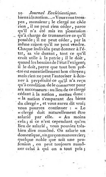 Journal ecclesiastique ou bibliotheque raisonnée des sciences ecclésiastiques