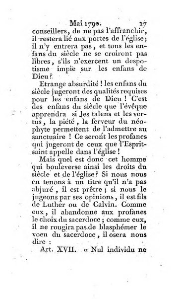 Journal ecclesiastique ou bibliotheque raisonnée des sciences ecclésiastiques