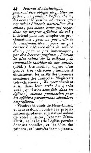 Journal ecclesiastique ou bibliotheque raisonnée des sciences ecclésiastiques