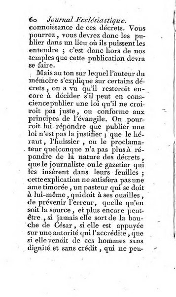 Journal ecclesiastique ou bibliotheque raisonnée des sciences ecclésiastiques