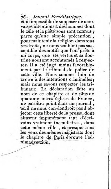 Journal ecclesiastique ou bibliotheque raisonnée des sciences ecclésiastiques