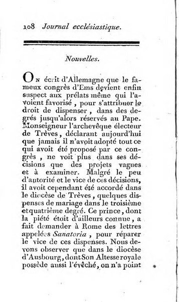 Journal ecclesiastique ou bibliotheque raisonnée des sciences ecclésiastiques