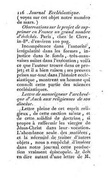 Journal ecclesiastique ou bibliotheque raisonnée des sciences ecclésiastiques