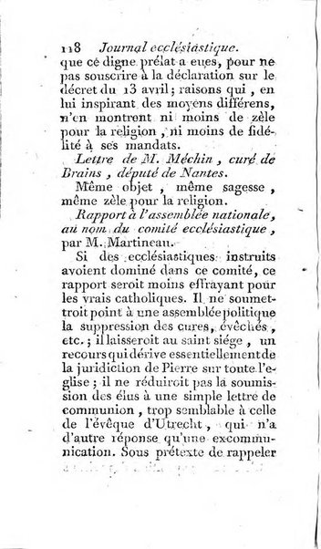 Journal ecclesiastique ou bibliotheque raisonnée des sciences ecclésiastiques