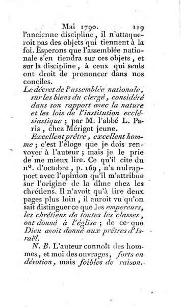 Journal ecclesiastique ou bibliotheque raisonnée des sciences ecclésiastiques