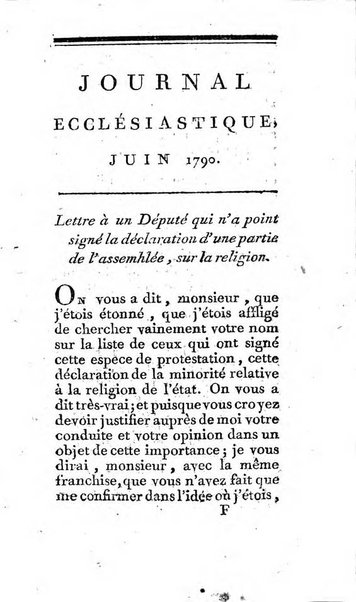 Journal ecclesiastique ou bibliotheque raisonnée des sciences ecclésiastiques