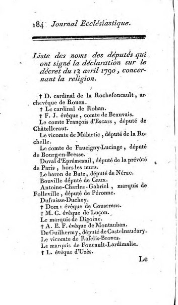 Journal ecclesiastique ou bibliotheque raisonnée des sciences ecclésiastiques