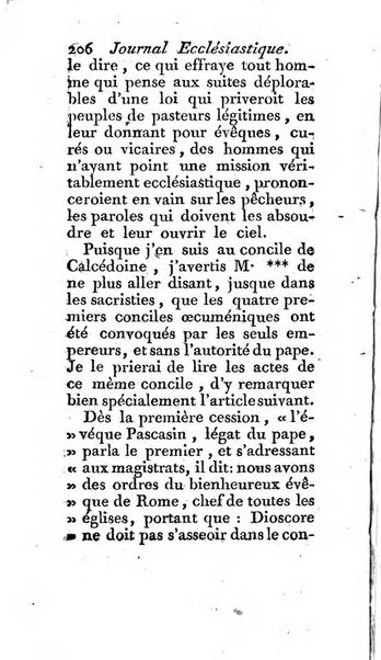 Journal ecclesiastique ou bibliotheque raisonnée des sciences ecclésiastiques