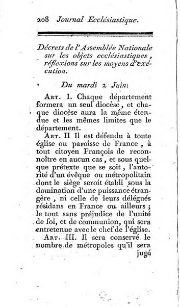 Journal ecclesiastique ou bibliotheque raisonnée des sciences ecclésiastiques