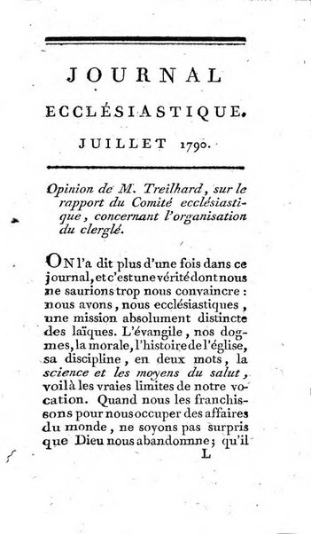 Journal ecclesiastique ou bibliotheque raisonnée des sciences ecclésiastiques