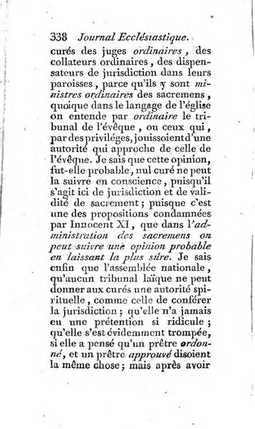 Journal ecclesiastique ou bibliotheque raisonnée des sciences ecclésiastiques