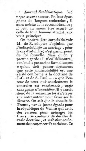 Journal ecclesiastique ou bibliotheque raisonnée des sciences ecclésiastiques