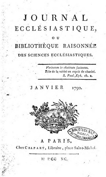 Journal ecclesiastique ou bibliotheque raisonnée des sciences ecclésiastiques