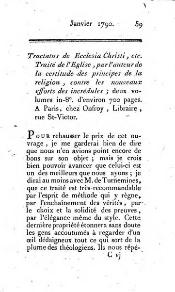 Journal ecclesiastique ou bibliotheque raisonnée des sciences ecclésiastiques