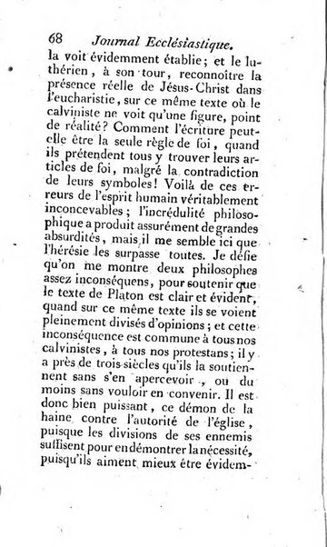 Journal ecclesiastique ou bibliotheque raisonnée des sciences ecclésiastiques
