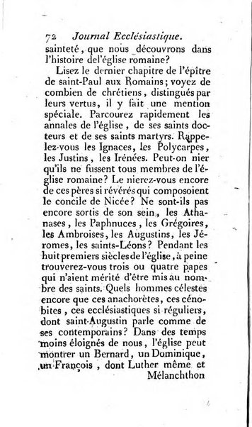 Journal ecclesiastique ou bibliotheque raisonnée des sciences ecclésiastiques