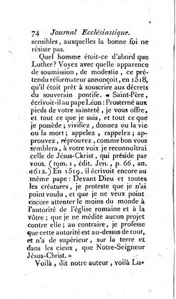 Journal ecclesiastique ou bibliotheque raisonnée des sciences ecclésiastiques