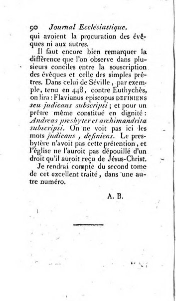 Journal ecclesiastique ou bibliotheque raisonnée des sciences ecclésiastiques